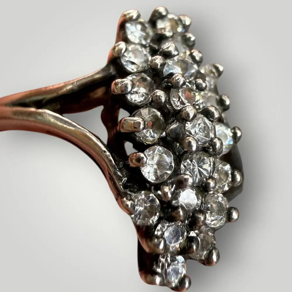 Vintage Sterling Silver Clear Stone Cluster Ring Size 6 Cocktail Statement